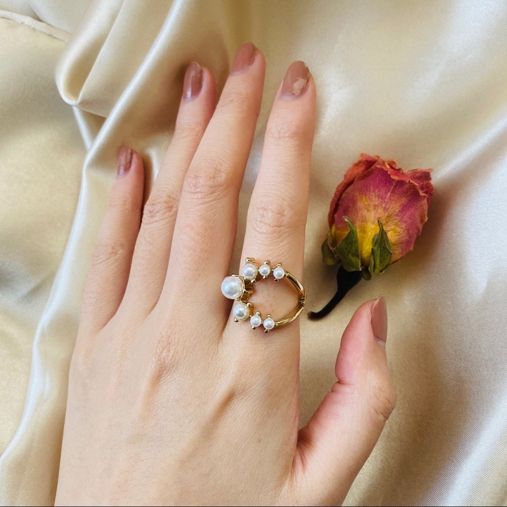 💕Last one Faux Pearls Circle Geometric Rings - Picture 4 of 9